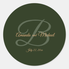 Royal Dark Green Blätter Gold Frame Wedding Runder Aufkleber