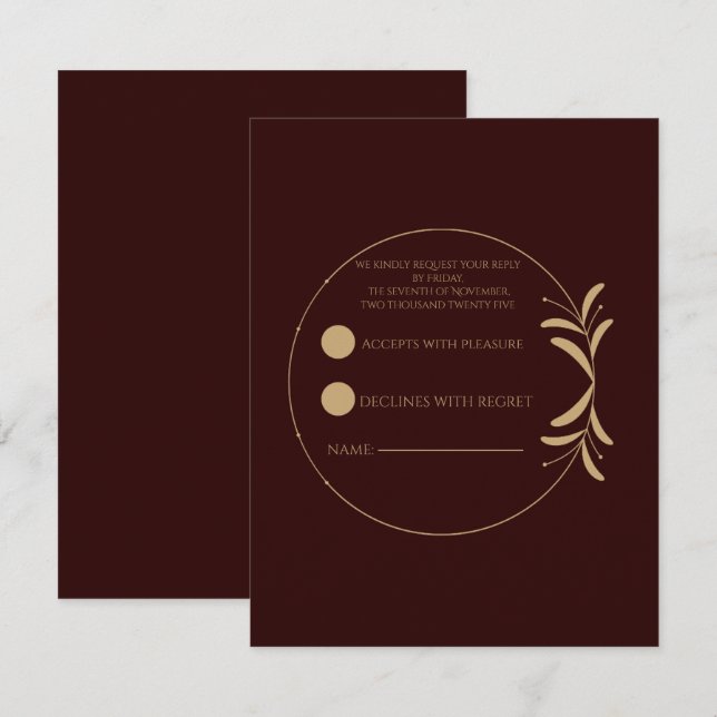 Royal Deep Burgundy Personalized  RSVP Card Karte (Vorne/Hinten)