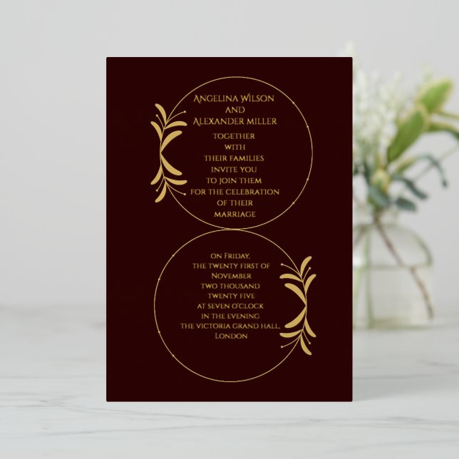 Royal Deep Burgundy Personalized wedding  Folieneinladung (Stehend vorne)