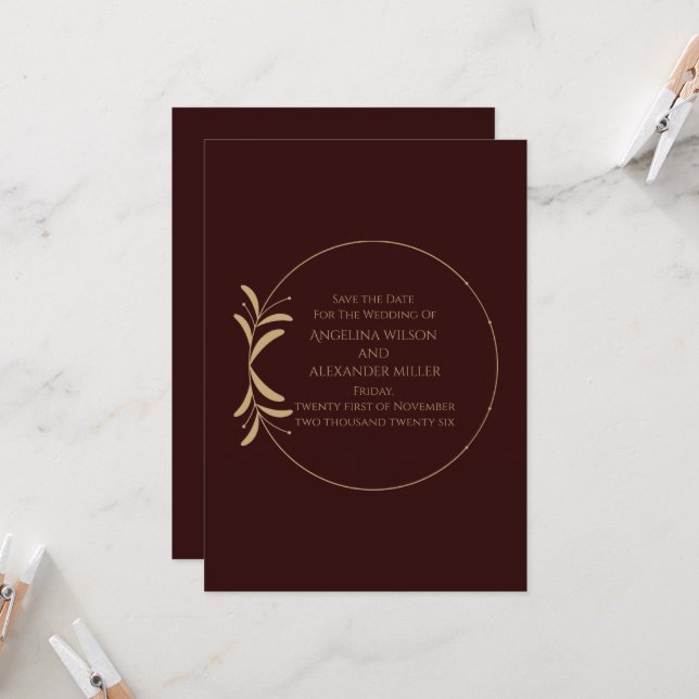 Royal Deep Burgundy Save the Date Card Einladung (Vorderseite/Rückseite Beispiel)