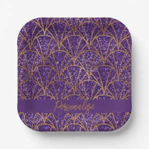 Royal Deko Lila Glitzer Gold Geometric Elegant Pappteller