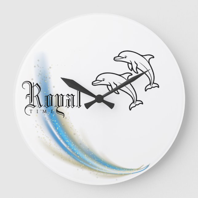Royal Dolphin Wall Clock, runder natürlicher Holzr Große Wanduhr (Vorderseite)