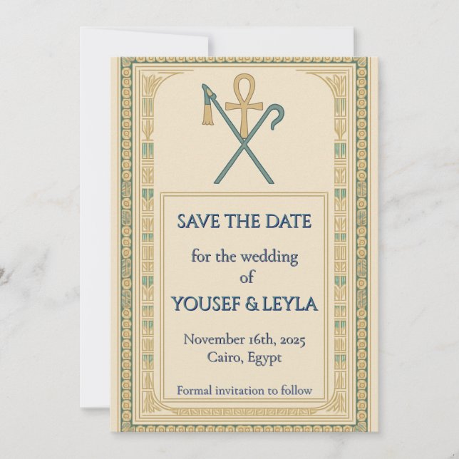 Royal Egyptian Ankh Lotus Gold Save the Date Einladung (Vorderseite)