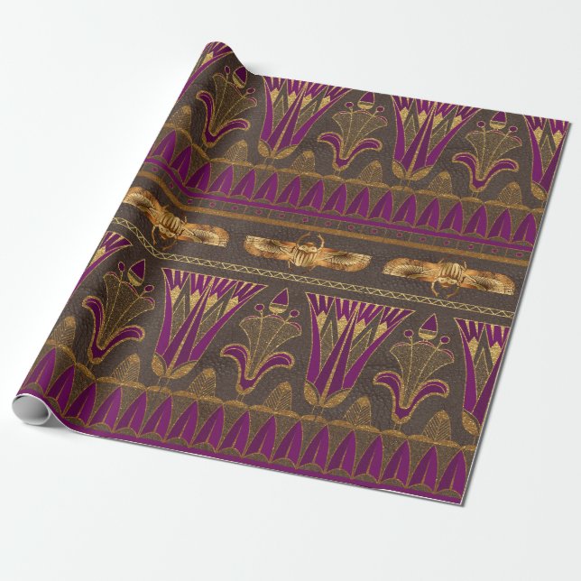 Royal Egyptian Floral and Winged Scarab Motif Geschenkpapier (Ungerollt)
