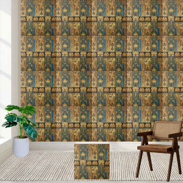 Royal Egyptian Lotus and Scarab Design Tile Fliese (Royal Egyptian Lotus and Scarab Design Tile)