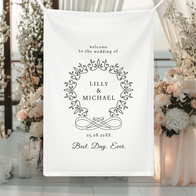 Royal, elegant, "Best-Day-Ever" Hochzeit Banner (Royal, Elegant, "Best-Day-Ever" White Wedding Banner with your  name. date and text.)