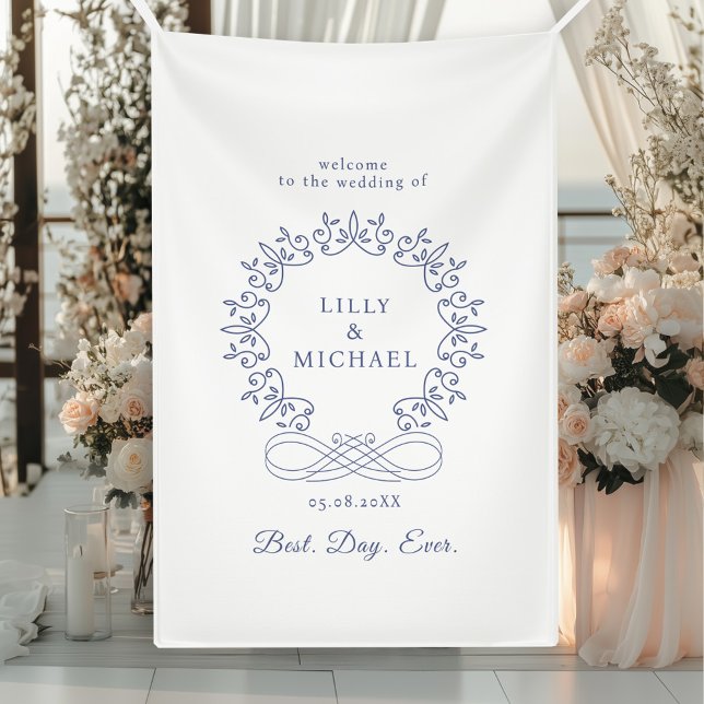 Royal, elegant, "Best-Day-Ever" Hochzeit Banner (Royal, Elegant, "Best-Day-Ever" White Wedding Banner with your  name. date and text.)