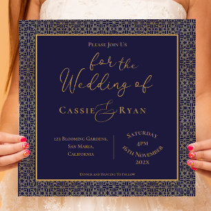 Royal Elegant Blue and Gold Wedding Einladung