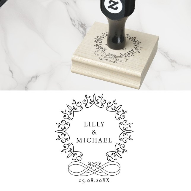 Royal, Elegant, Hochzeit Gummistempel (Royal, Elegant, Wedding Rubber Stamp with your names and date.)