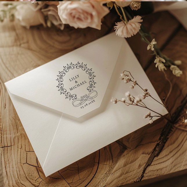 Royal, Elegant, Hochzeit Permastempel (Royal, Elegant, Wedding Rubber Stamp with your names and date.)