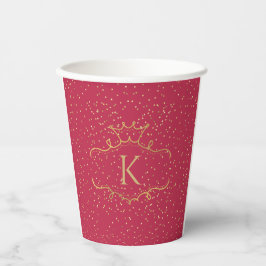 Royal Elegant Red Gold Crown Tiara Name Monogram Pappbecher