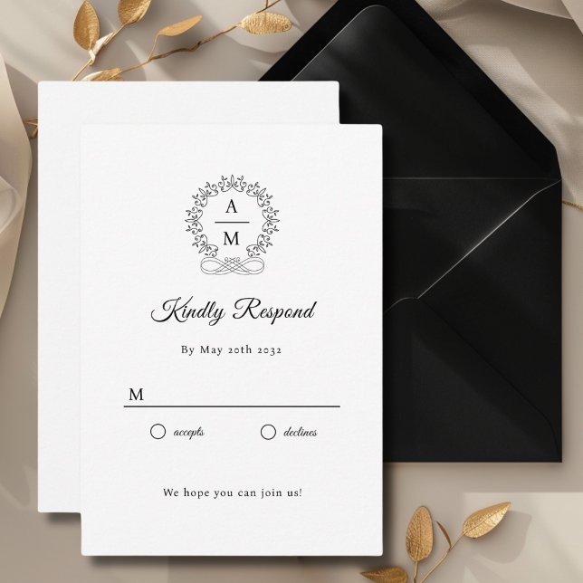 Royal, Elegant, Wedding RSVP Begleitkarte (Monogram, Royal, Elegant, White, Wedding RSVP Cards with scripted font. Personalized in minutes.)