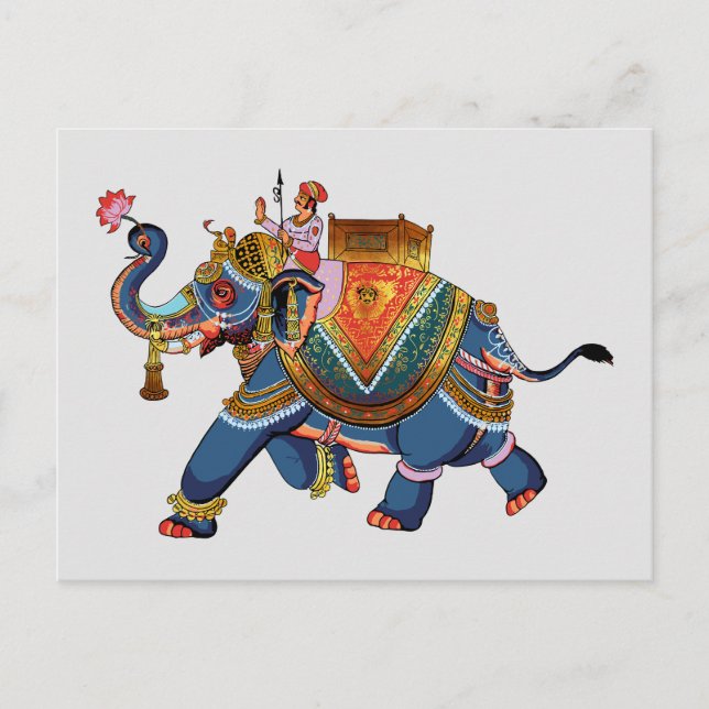 Royal Elephant's Journey: Indisches Folklore-Desig Postkarte (Vorderseite)