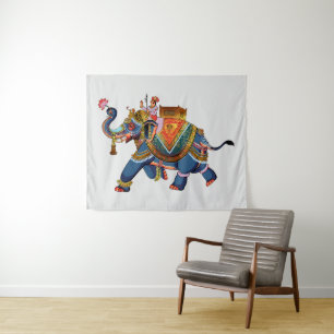 Royal Elephant's Journey: Indisches Folklore-Desig Wandteppich