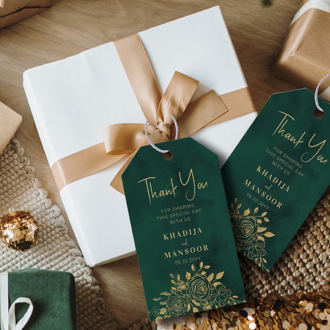 Royal Emerald Green Gold Floral Wedding Vielen Dan Geschenkanhänger (Von Creator hochgeladen)