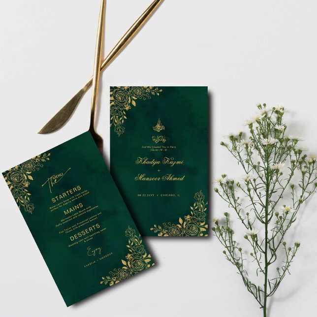Royal Emerald Green Gold Florals Islamisches Menü (Von Creator hochgeladen)