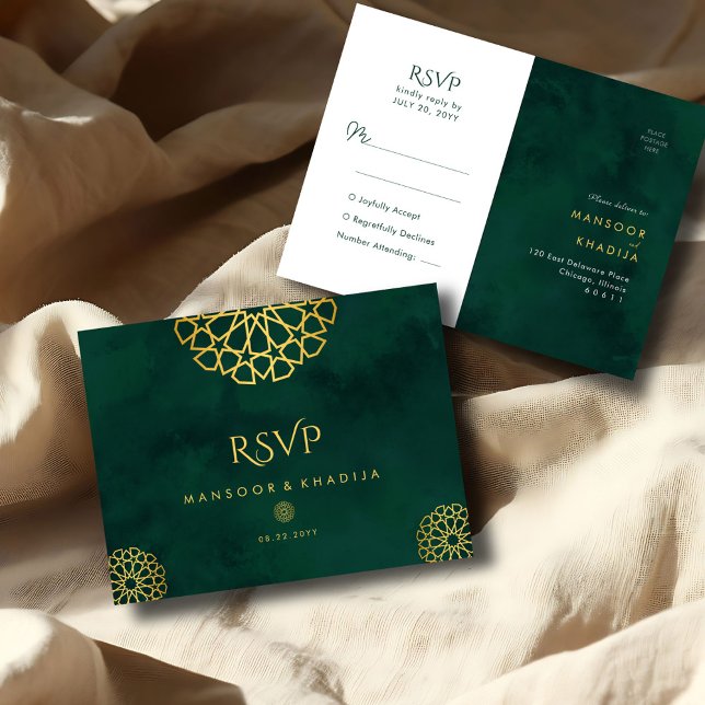 Royal Emerald Green Gold Verziert Wedding RSVP Postkarte (Von Creator hochgeladen)
