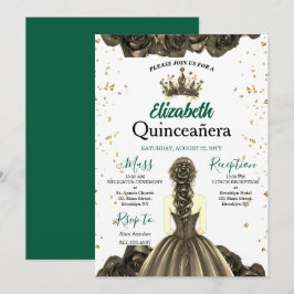 Royal Emerald Green Rose Quinceañera Invite Einladung