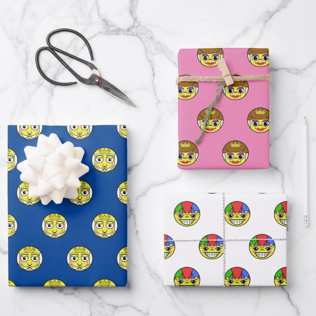 Royal Emoji Faces Wrapping Paper Sheets Geschenkpapier Set (Vorderseite)