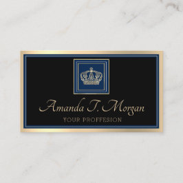 Royal Event Hochzeit Golden Crown Frame Black Navy Visitenkarte