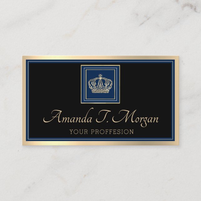 Royal Event Hochzeit Golden Crown Frame Black Navy Visitenkarte (Vorderseite)