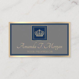 Royal Event Hochzeit Golden Crown Frame Gray Navy Visitenkarte