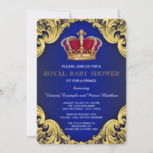 Royal Extravagant Prince Baby Dusche Einladung (Rückseite)