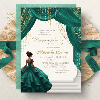 Royal Fairytale Green Modern Quinceanera Einladung