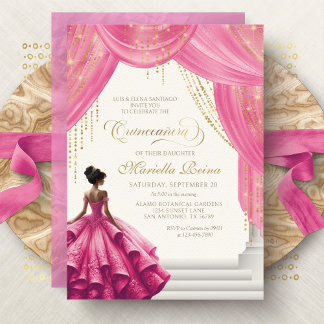 Royal Fairytale Hot Pink Quinceanera Einladung