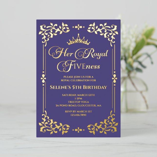 Royal Fivity Princes 5th Birthday Foil Einladung (Stehend vorne)