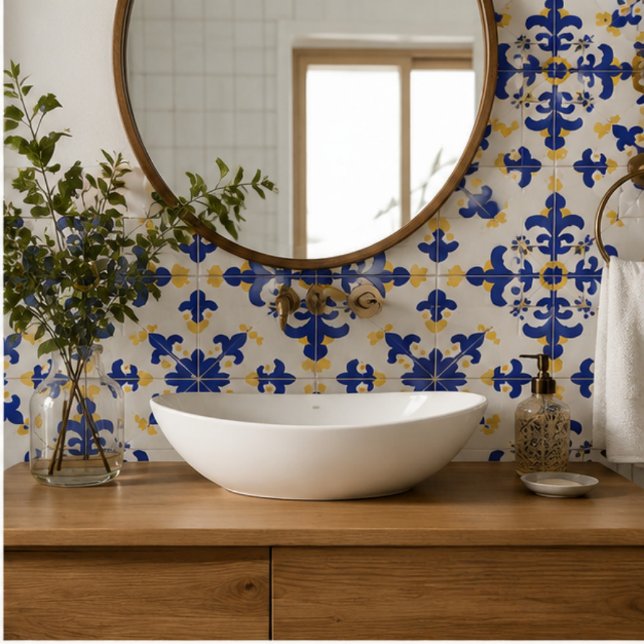 Royal Fleur Bold Blue and Gold Botanical  Fliese (Von Creator hochgeladen)