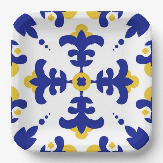 Royal Fleur Bold Blue and Gold Botanical  Pappteller (Vorderseite)