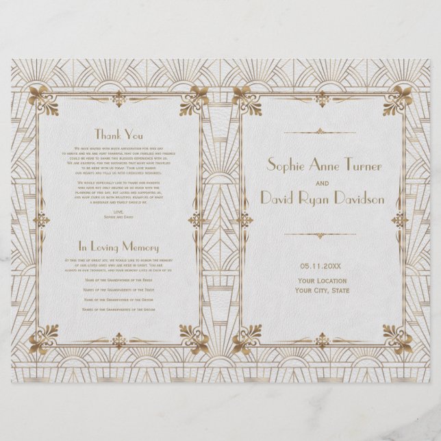 Royal Fleur-de-Lis Art Deco Gold White 20s Program (Vorderseite)