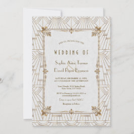 Royal Fleur-de-Lis Art Deco Gold White Wedding Einladung