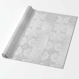Royal Floral Rose Silver White Lace Streifen Geschenkpapier