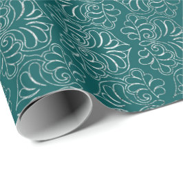 Royal Floral Vintag Deep Aquamarin Silver Vip Geschenkpapier