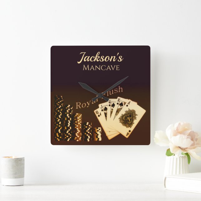 Royal Flush Poker Themed Wall Clock Quadratische Wanduhr (Zuhause)