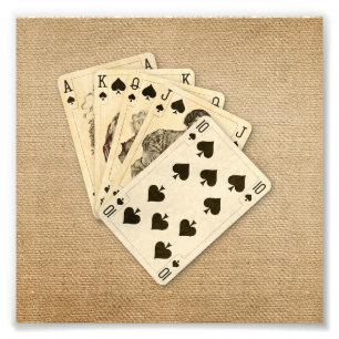 Royal Flush Spades Vintag auf Burlap Fotodruck