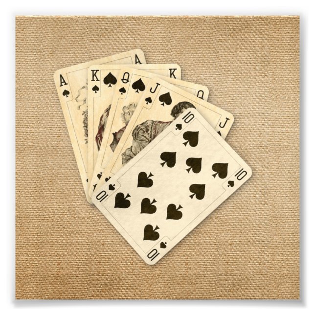 Royal Flush Spades Vintag auf Burlap Fotodruck (Vorne)