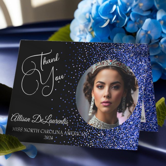 Royal Glitzer Glitz Pageant Dankeschön Karte (This pageant thank you card design features a rich royal glitz background with custom photo and text)