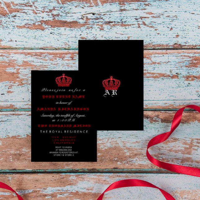 Royal Glitzer Gothic White Einladung (Red Black Crown Royal Glitter Gothic White Invitation)