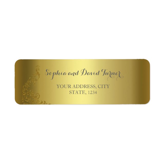 Royal Gold Abstrakt Peacock Wedding Address Label (Vorne)