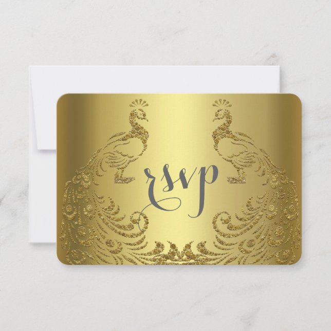 Royal Gold Abstrakt Peacock Wedding RSVP Karte (Vorderseite)