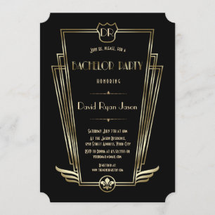 Royal Gold Art Deco Monogram Bachelor Party Einladung