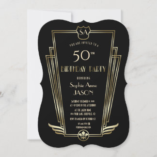 Royal Gold Art Deco Monogram Birthday Party Einladung