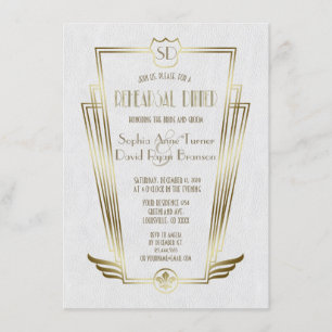 Royal Gold Art Deco Monogram Probe Dinner Einladung