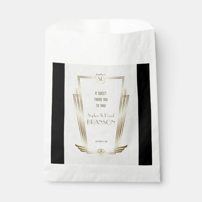 Royal Gold Art Deco Monogram Wedding DANK Geschenktütchen (Vorderseite)
