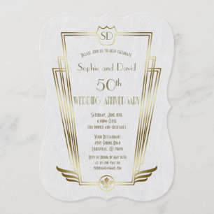 Royal Gold Art Deco Monogram Wedding Jubiläum Einladung
