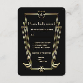 Royal Gold Art Deco Monogram Wedding RSVP Karte