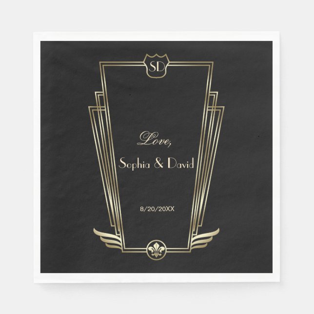 Royal Gold Art Deco Monogram Wedding Serviette (Vorderseite)
